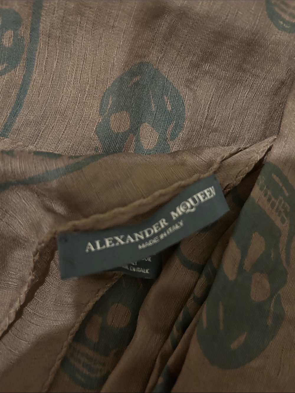 Authentic Alexander McQueen Men's Brown Jacket with Dark Skull Print Lining